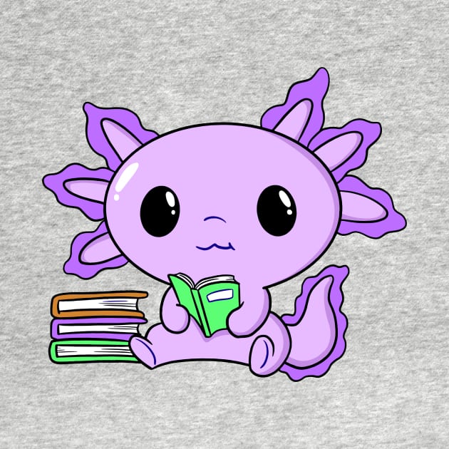 Cute Kawaii Purple Axolotl Reading With Books by hypedesigns19